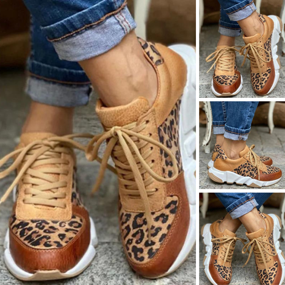 Lenora - Zapatillas Casual De Leopardo Vulcanizado