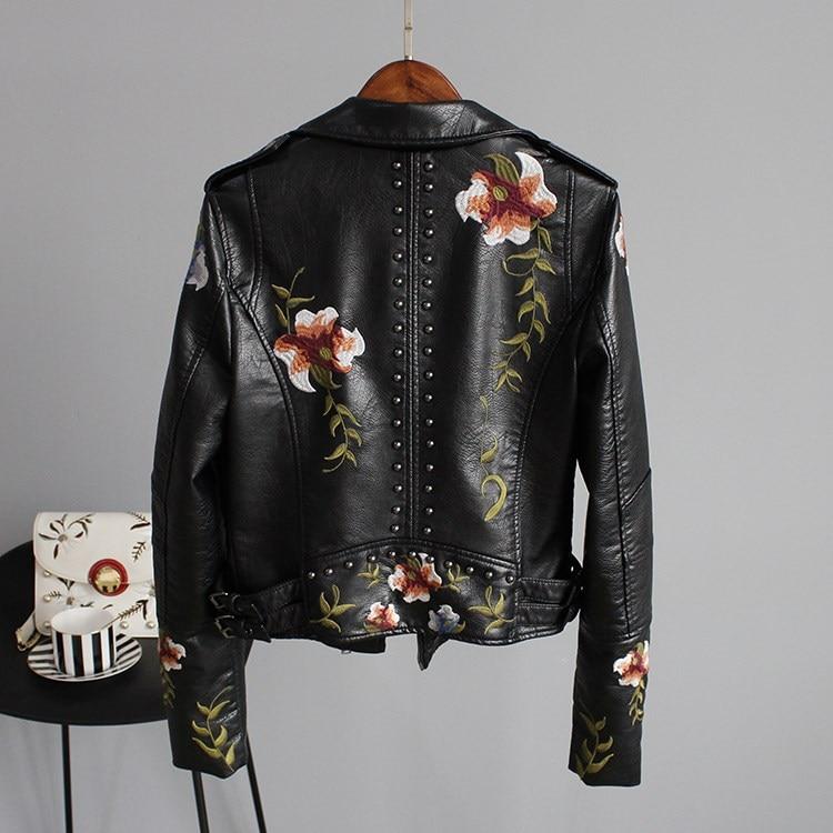 Chaqueta De Cuero Con Flores