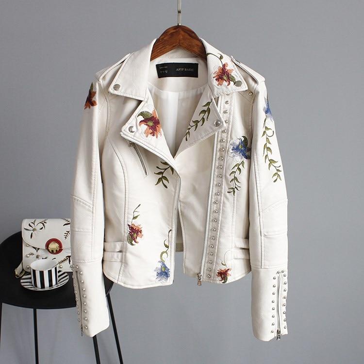 Chaqueta De Cuero Con Flores