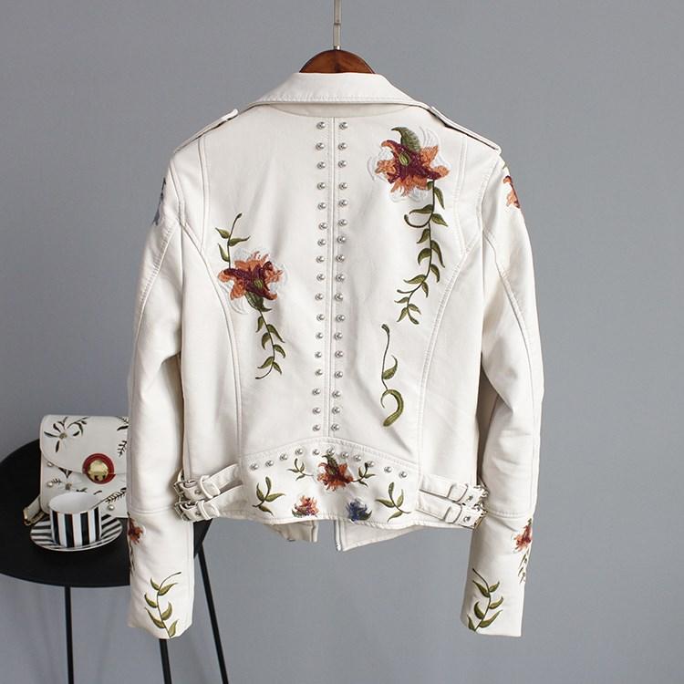 Chaqueta De Cuero Con Flores